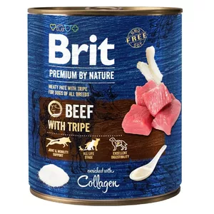 Влажный корм для собак Brit Premium by Nature Говядина с рубцом 800 г — полноценный консервированный рацион для взрослых собак, 78% влаги, 9% белка, 6,5% жира