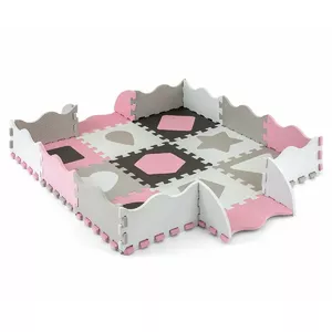 Пенопластовый игровой коврик-пазл Веселый розовый серый
