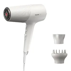 Фен Philips 5000 series BHD501/20 с мощностью 2100 Вт, ионизацией, 3 уровнями нагрева, 6 скоростями, насадками-концентратором и диффузором, белый