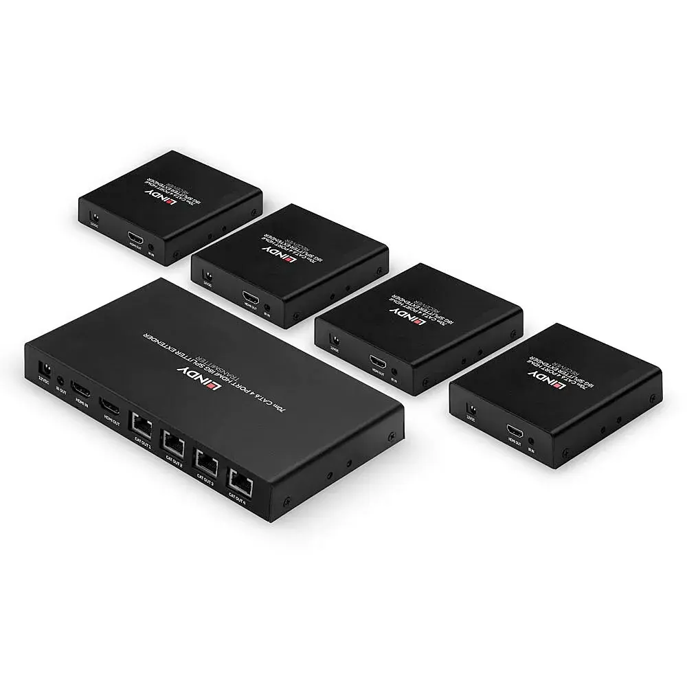 AV передатчик и приемник Lindy 70m Cat.6 4 Port HDMI 4K60 Splitter Extender Photo 2