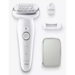 Epilators BRAUN 9-011 3D Silk-epil 9 Flex Wet & Dry — 40 pincetes, bateriju darbināms, masāža, balts/ pelēks
