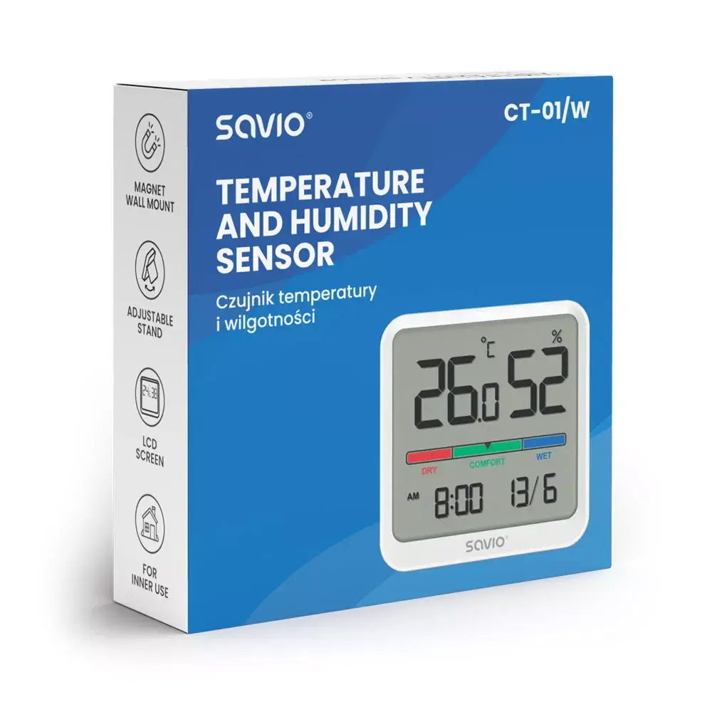 Iekštelpu sensors SAVIO CT-01/W — temperatūra un mitrums Photo 4