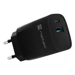 NATEC wired mobile device charger NUC-2141, 30W, USB-C PD 3.0 + USB-A QC 3.0, 110–240V, black