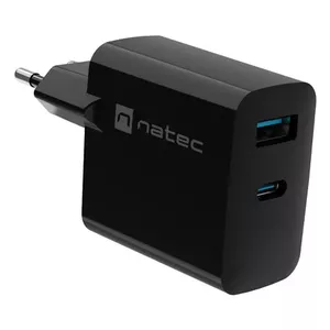 Сетевое зарядное устройство NATEC NUC-2145, 65 Вт, USB-C PD 3.0 + QC 3.0, 1x USB-C, 1x USB-A, 110–240 В, чёрное