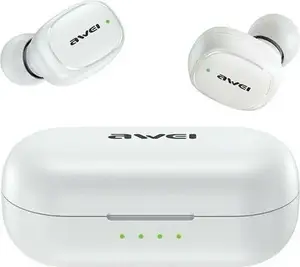 Bezvadu TWS austiņas Awei T13 Pro ar Bluetooth 5.1 un dokstaciju uzlādei, baltas