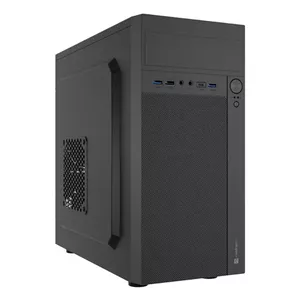 Datora korpuss NATEC Helix Mini Tower melns — microATX/Mini-ITX, 3×3,5" + 5×2,5", GPU 33 cm, USB-C/USB-A