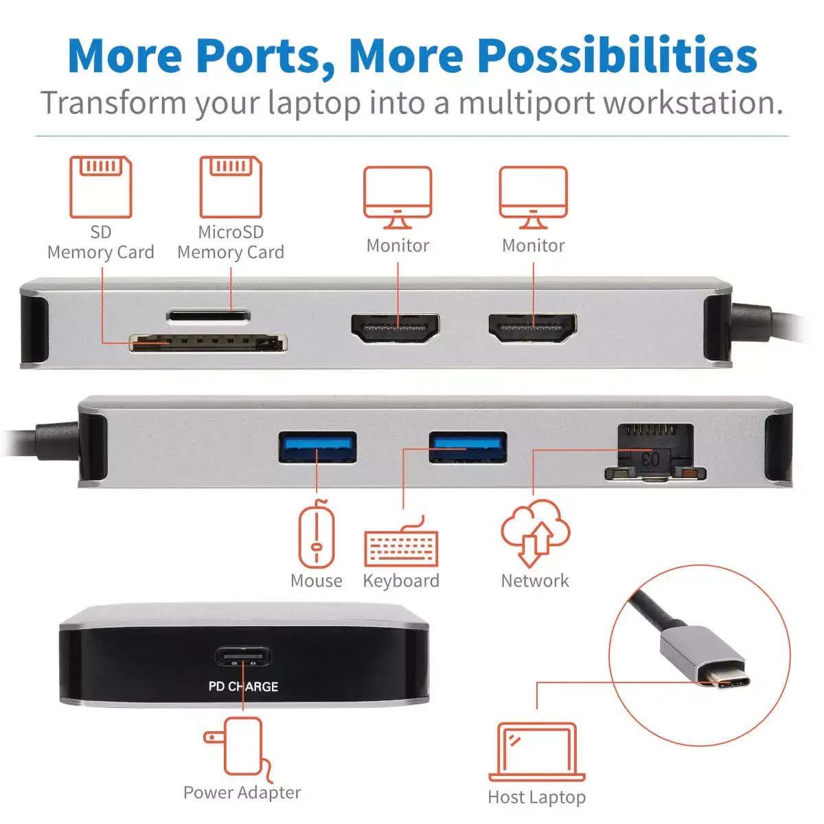 USB-C Док Tripp Lite U442-DOCK8G-GG Photo 9