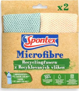 Spontex Microfibre Recyclingfasern x2 универсальные микрофибровые салфетки из переработанного волокна, 2 шт.