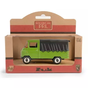 Mehānisks rotaļlietu transportlīdzeklis Daffi ŻUK PRL K-549 — zaļš retro vilkšanas modelis
