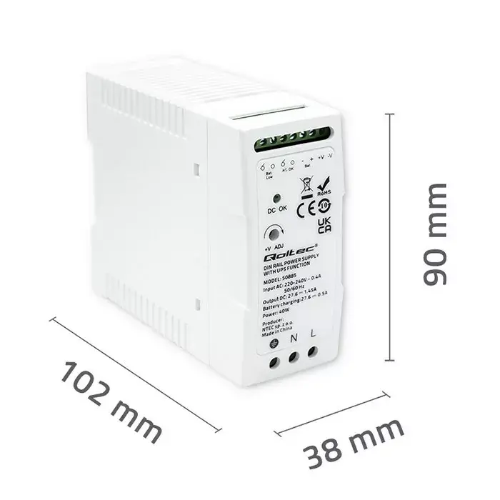 QOLTEC 50885 DIN Rail Power Supply with UPS 40W Photo 3