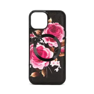 Кожаный чехол Evelatus для iPhone 14 с молнией и цветочным рисунком, черный