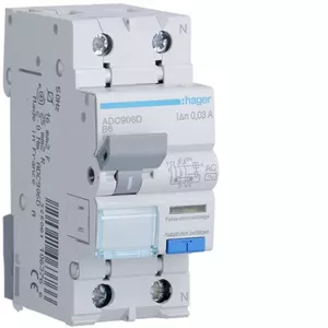 Дифференциальный автомат Hager ADC906D 1+N 6A B 30мА AC