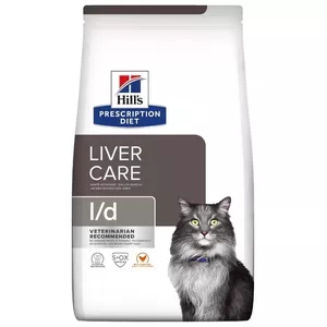 Sausais kaķu barība Hill's Prescription Diet Liver Care 1,5 kg — veterināra diēta aknu atbalstam, putnu gaļa, pieaugušiem kaķiem