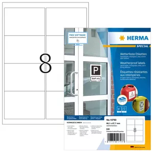 HERMA 10793 pašlīmējošā etiķete Taisnstūris Balts 640 pcs