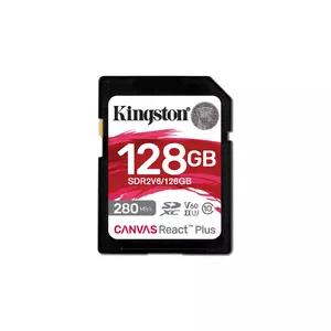 SDXC memory card Kingston Canvas React Plus 128GB UHS-II 280MB/s read 100MB/s write U3 V60