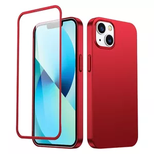 Полный защитный чехол (передняя и задняя панель) Joyroom для iPhone 13 с закаленным стеклом, красный