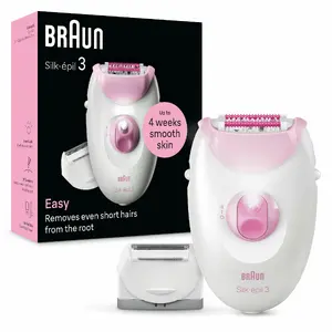 Braun Silk-épil 3 3-031 Epilators ar 20 pincetēm SoftLift tehnoloģiju trimmeris skuveklis darbojas no tīkla rozā un balts