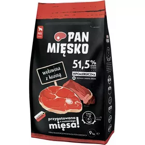 Dry dog food pan miĘsko Beef with goat M — 20 kg, adult medium breeds, 30% protein, 20% fat, soy- and gluten-free