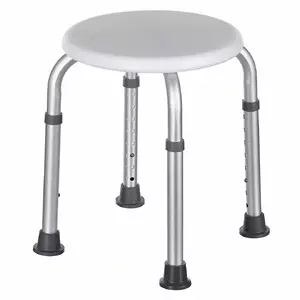 Shower stool REHA FUND RF-822, round technopolymer seat 32×32 cm, adjustable height 37.5–55.5 cm, 4 legs, max load 115 kg