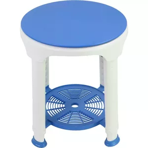 Adjustable swivel stool REHA FUND RF-824 — PVC round seat, height 42–54 cm, max load 150 kg, 4 legs, storage shelf, padded seat