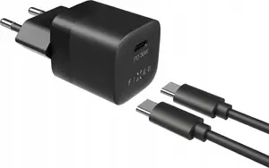 Сетевое зарядное устройство Fixed Mini USB-C 30W с кабелем USB-C—USB-C, черное