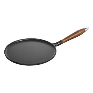 Staub pankūku panna 28 cm ar koka rokturi, čuguna
