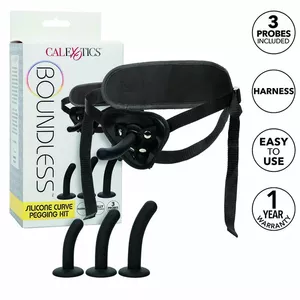 Страпон с силиконовым дилдо California Exotics Boundless Curve Pegging Kit, чёрный, регулируемые ремни