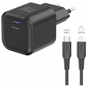 Туристическое зарядное устройство SWISSTEN GaN USB-C 35 Вт PD с кабелем USB-C—Lightning 1.2 м