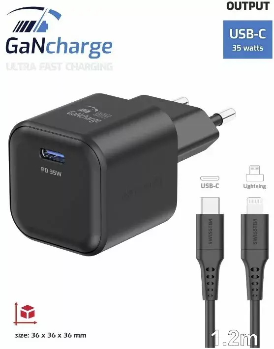 SWISSTEN GaN USB-C 35 Вт PD зарядное Photo 2