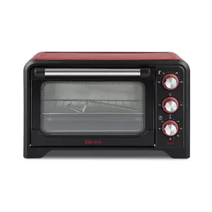 Mini oven Girmi FE20 — 20 L capacity, 1380 W, rotary control, 460×280×330 mm, black/red