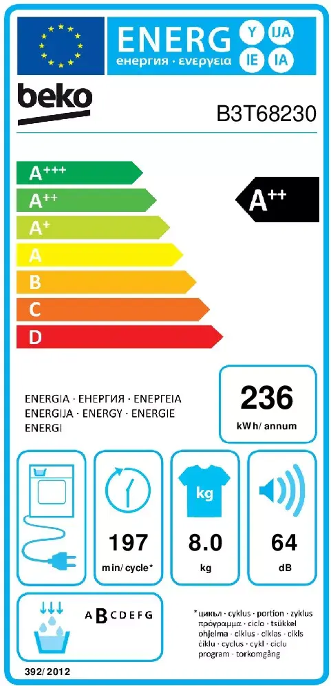 Beko B3T68230 Heat Pump Tumble Dryer 8 kg Photo 7