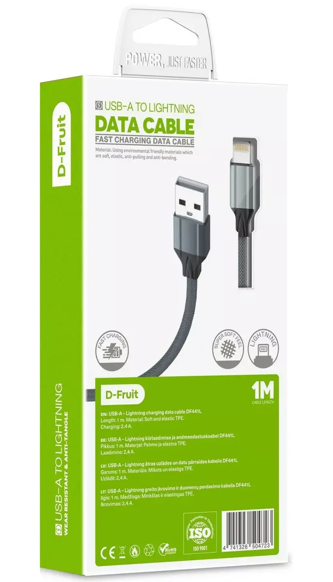 USB-A uz Lightning kabelis D-Fruit DF441L 1 m Photo 2