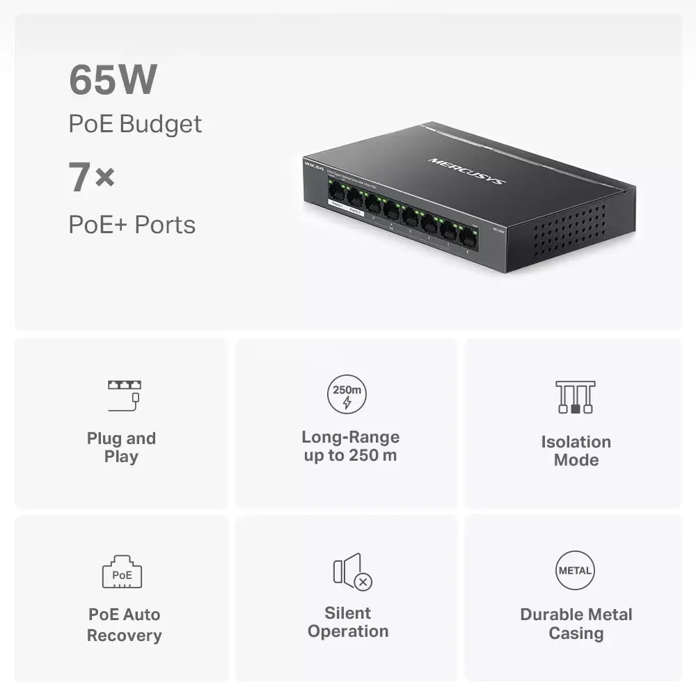 MERCUSYS MS108GP pārvaldāms 8 portu Gigabit slēdzis Photo 4