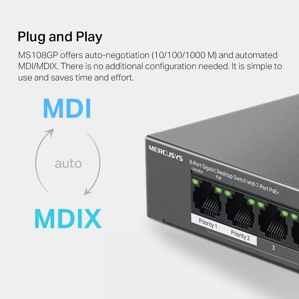 MERCUSYS MS108GP pārvaldāms 8 portu Gigabit slēdzis Photo 9