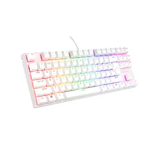 Mehāniskā spēļu tastatūra THOR GENESIS Thor 303 TKL — Tenkeyless 87 taustiņi, Outemu Peach Silent slēdži, RGB apgaismojums, USB, US International, balta