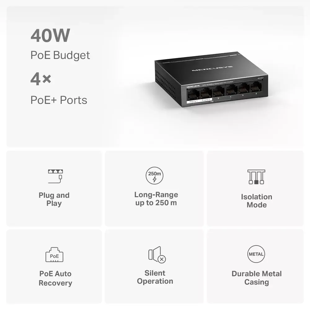 Pārvaldāms komutators MERCUSYS MS106LP 6‑portu PoE+ Photo 4