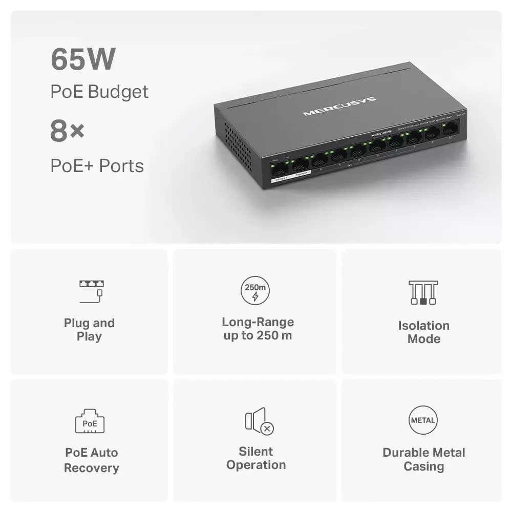 MERCUSYS MS110P pārvaldāms 10 portu 8×PoE+ switch Photo 4