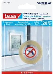 Montāžas lente Tesa caurspīdīga 1,5 cm x 19 m, divpusēja līmlente stiprināšanai