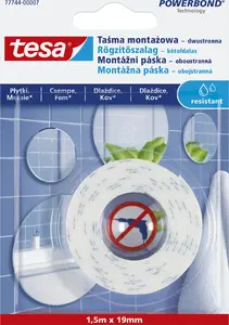 Divpusēja ūdensizturīga līmlente Tesa 1,5 m × 19 mm, modelis 77744-00002-00