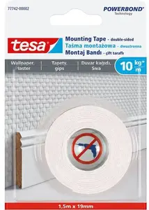 Divpusēja līmlente Tesa Powerbond 1,5 m x 19 mm — priekš tapetēm un apmetuma