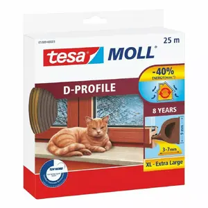 Уплотнитель резиновый Tesa D-профиль, 9 мм, 25 м, белый