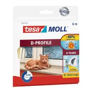 Seal strip Tesa D-profile rubber 9 mm, white, 6 m roll