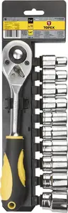 Socket screwdriver set Topex 38d652, 1/2" drive, 10–24 mm sockets