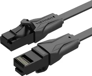 Plakanā Cat.6 UTP patch vads 2 m melns — Vention, RJ-45 līdz RJ-45, zelta kontakti, 1000 Mbps