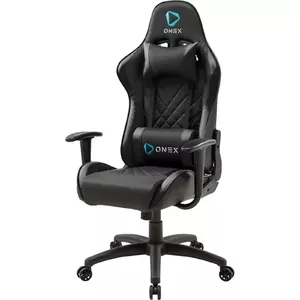 Gaming krēsls Onex GX220 AIR — PVC apdare, neilona ritenīši, melns, ar augstuma un slīpuma regulēšanu