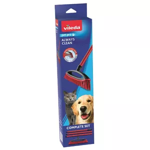 Brush VILEDA Always Clean PET PRO — brush for pet hair and dirt removal, washable technopolymer, 130 cm handle, ergonomic grip