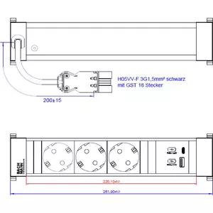 Сетевой фильтр Bachmann 916.502 с 3 розетками Schuko и 1 USB A+C (22W)