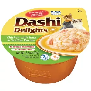 Cat treat INABA Dashi Delights chicken, tuna & scallop bouillon 70 g — wet cat treat, 88% moisture, 11% protein