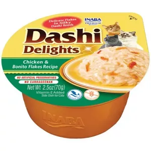 Wet cat treat INABA Dashi Delights Chicken with Bonito Flakes in Broth 70 g — grain-free, gluten-free, 86% moisture