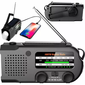 Pārnēsājamais Mozos ER-01 FM/AM radio ar saules paneli un rokas dinamo